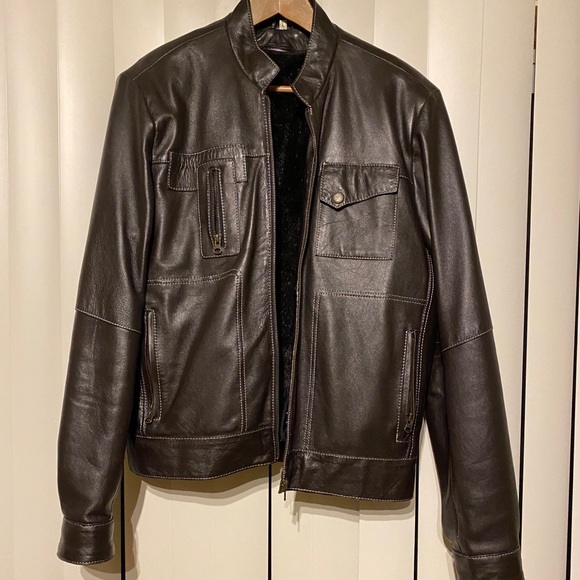 Men’s Brown Leather Moto Jacket - Picture 1 of 9